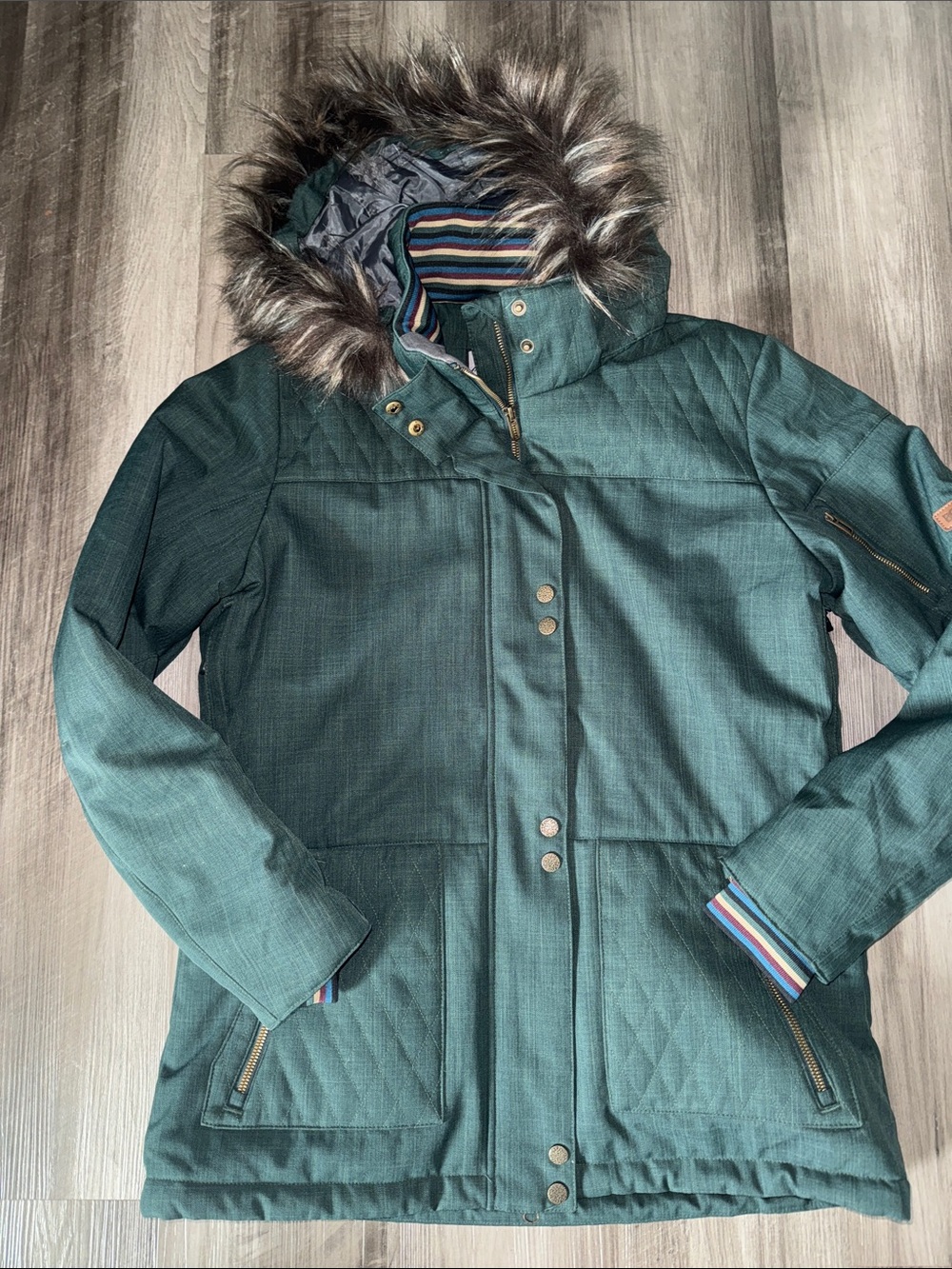 Boulder Gear women’s Brooklyn ski coat parka jacket green large winter warm fur